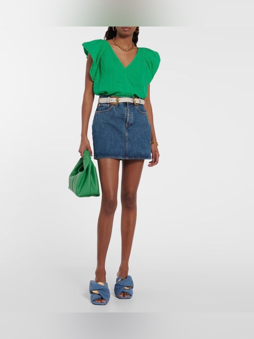Velvet By Graham & Spencer Ava Linen Top Green V-Neck Puff Sleeve Top; Size XS